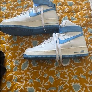High-Top White and Blue Sneakers